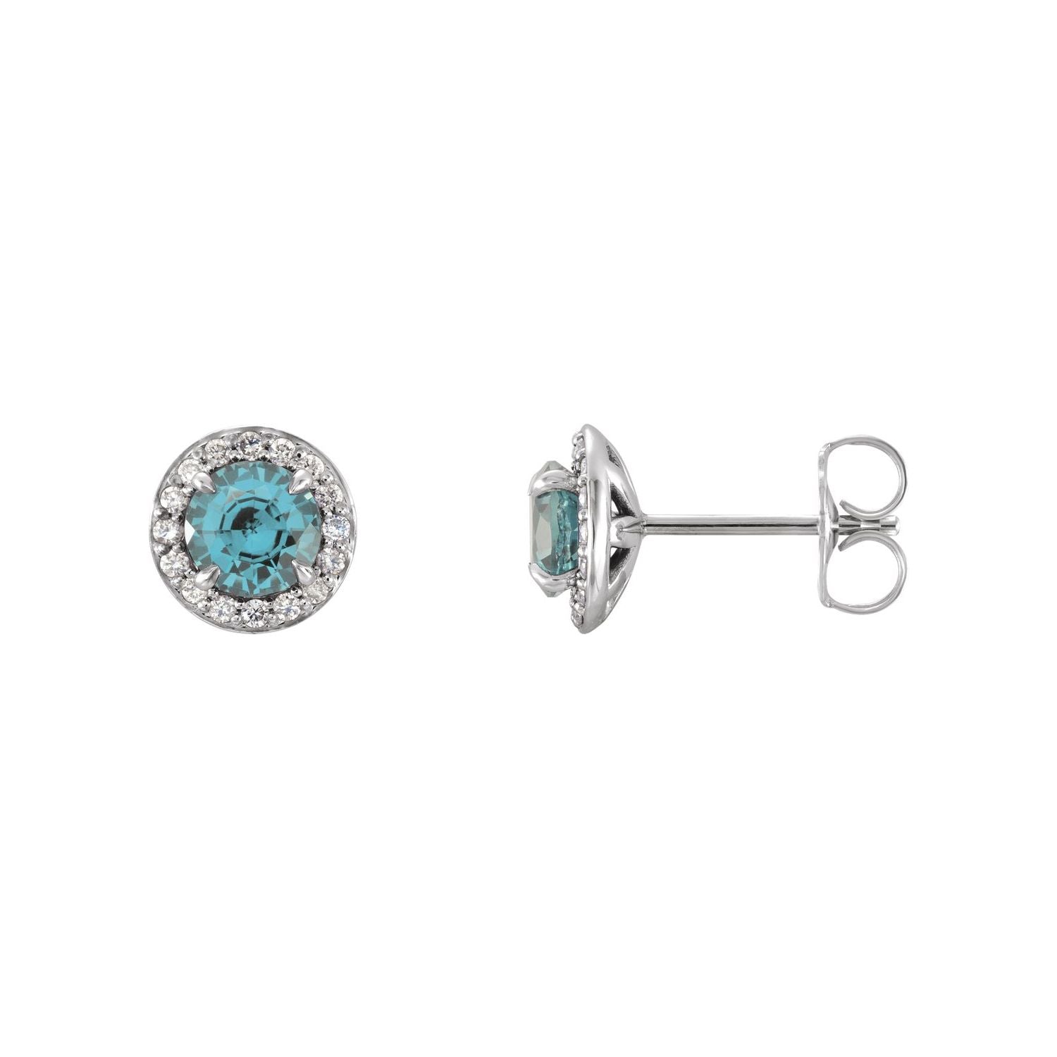 14K White Gold natural aquamarine round earrings