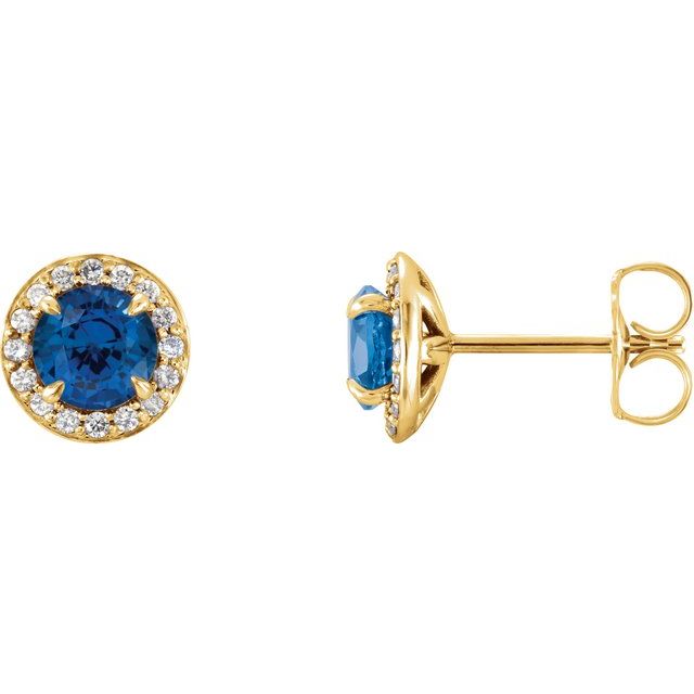 september sapphire round diamond earrings in 14k yellow gold