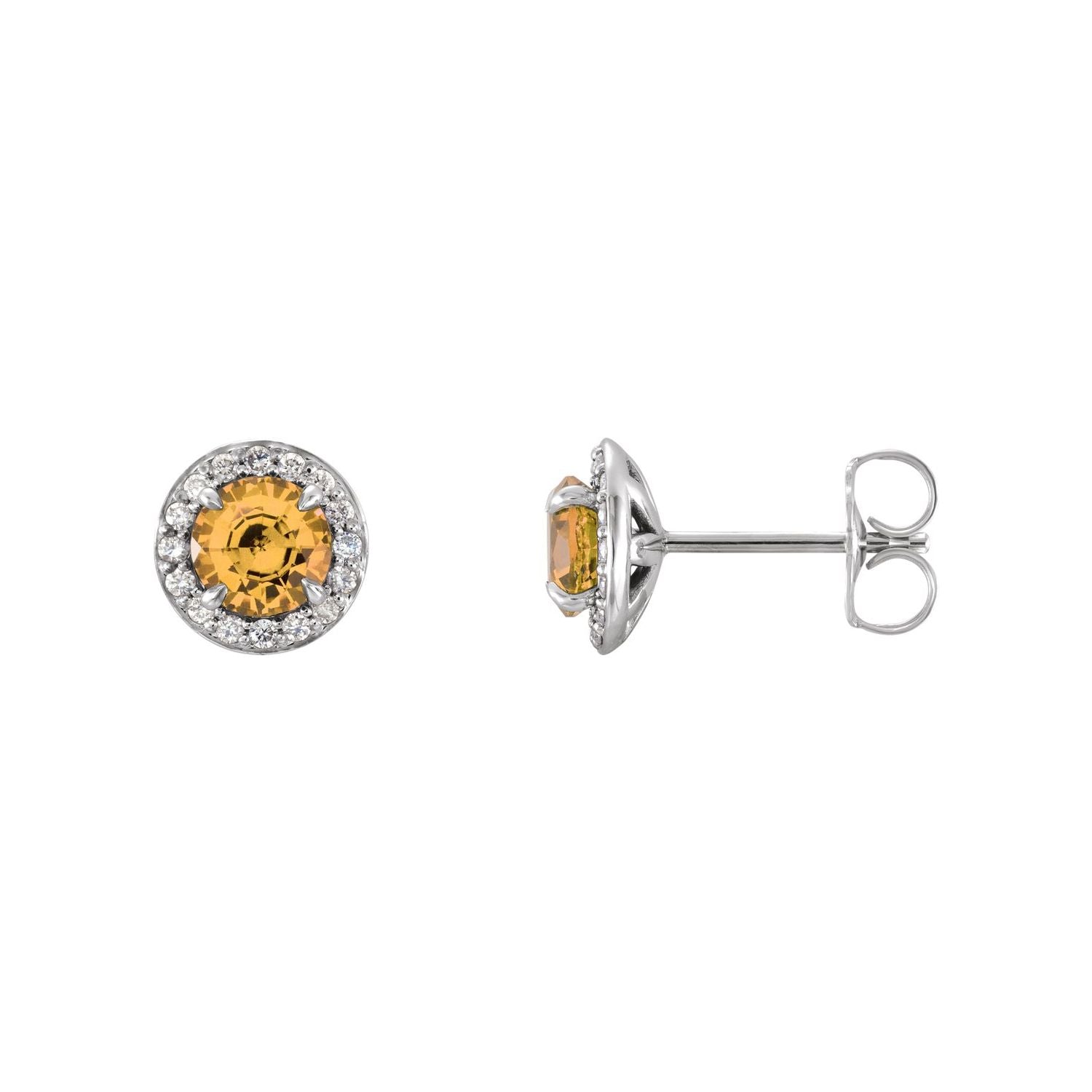 14K White Gold natural citrine round earrings