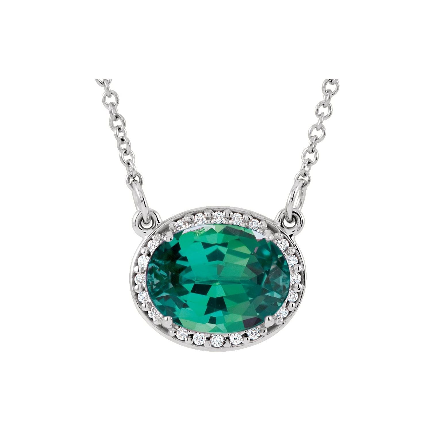 Oval Emerald & Diamond Necklace 16.5" (0.04 ctw) in 14K White Gold