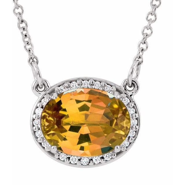 november citrine oval diamond-halo necklace in 14k white gold