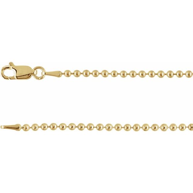 2mm bead chain necklace in 14k yellow gold, 16"