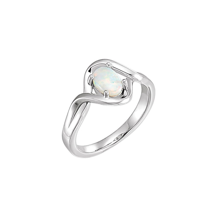 Art Deco Opal Hexagon Ring in 14K White Gold - natural opal