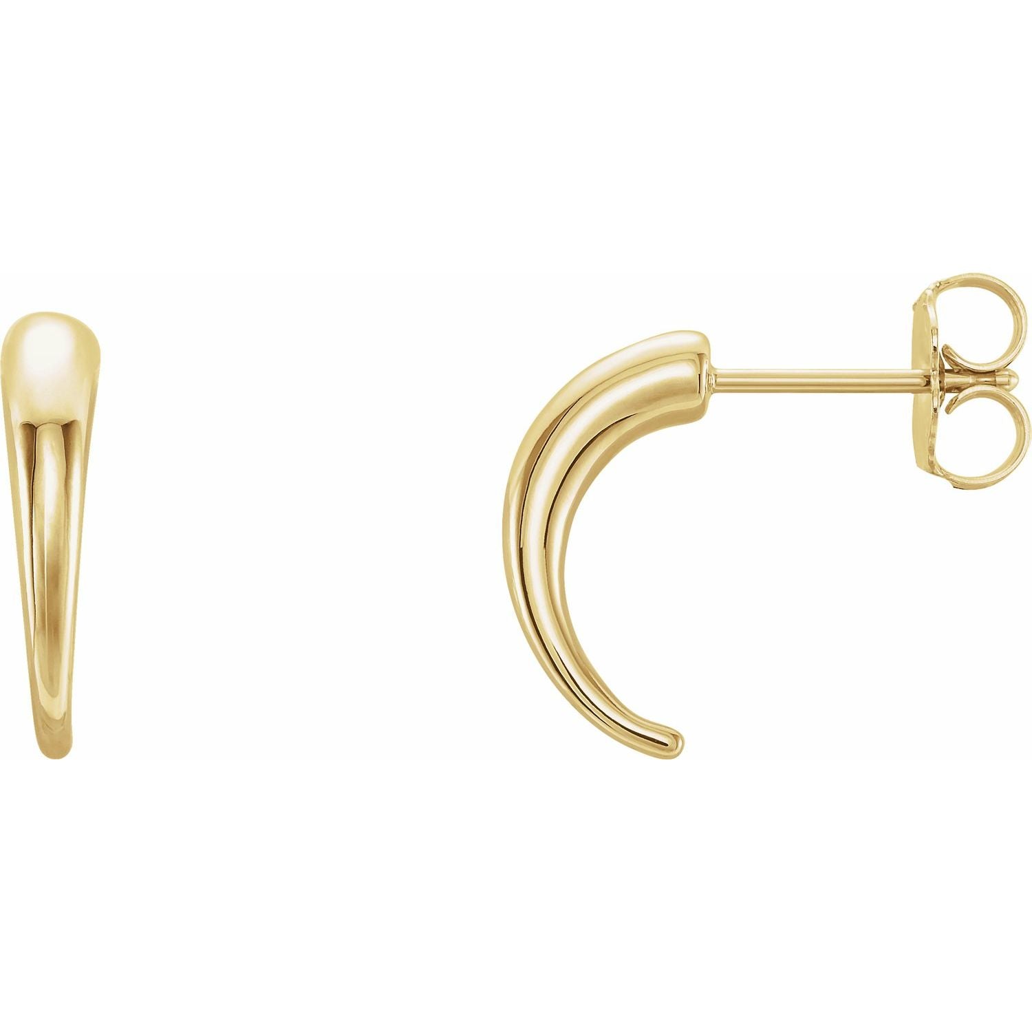 Slim Polished J-Hoop Gold Earrings in 14K Yellow Gold