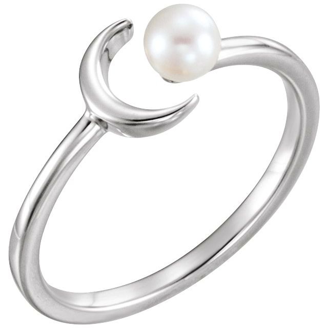cultured pearl crescent moon ring in 14k white gold