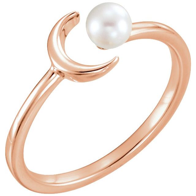 cultured pearl crescent moon ring in 14k rose gold