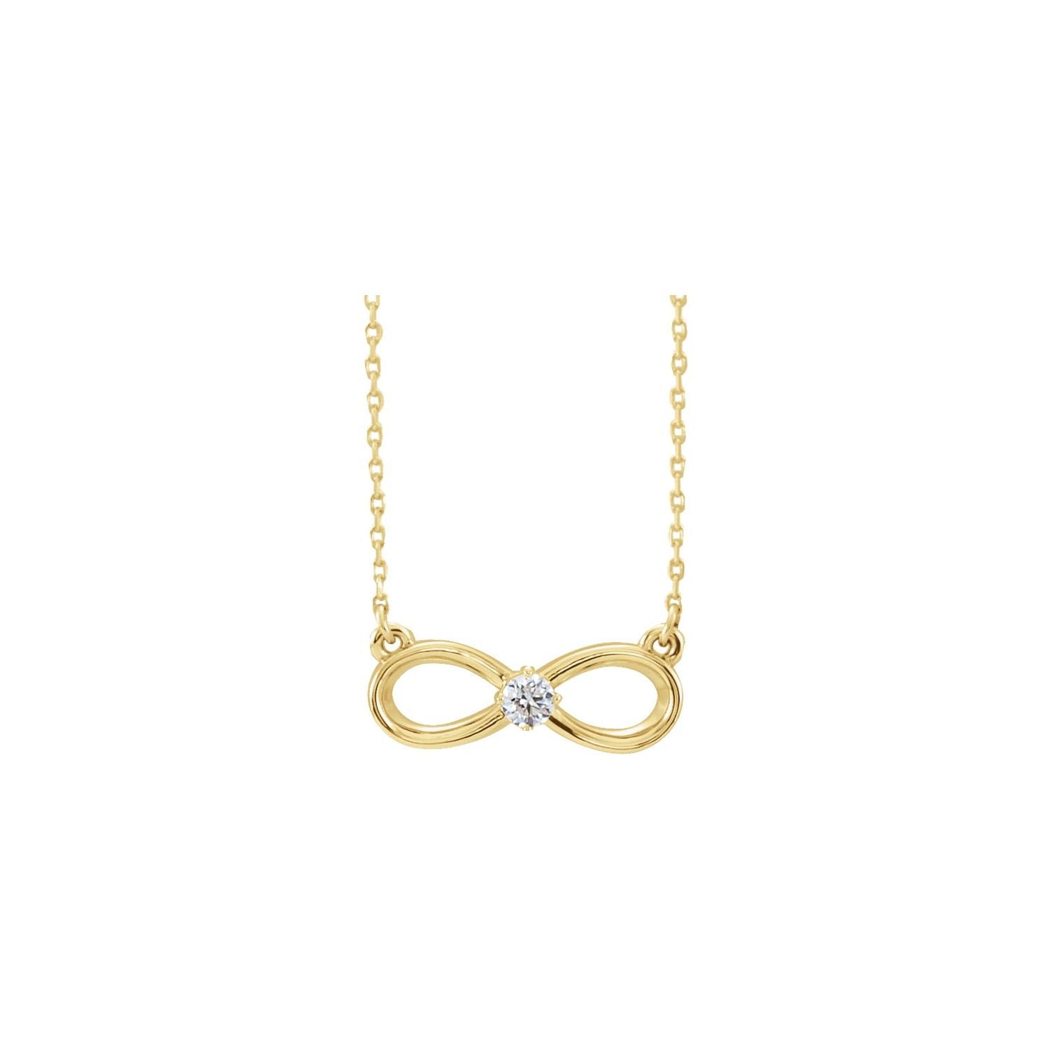14K Yellow Gold infinity diamond necklace — 1/10 ct natural diamonds on an included 16-18" chain