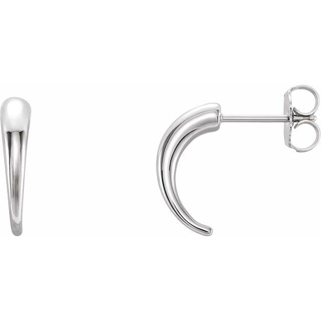 slim polished j-hoop gold earrings in 14k white gold