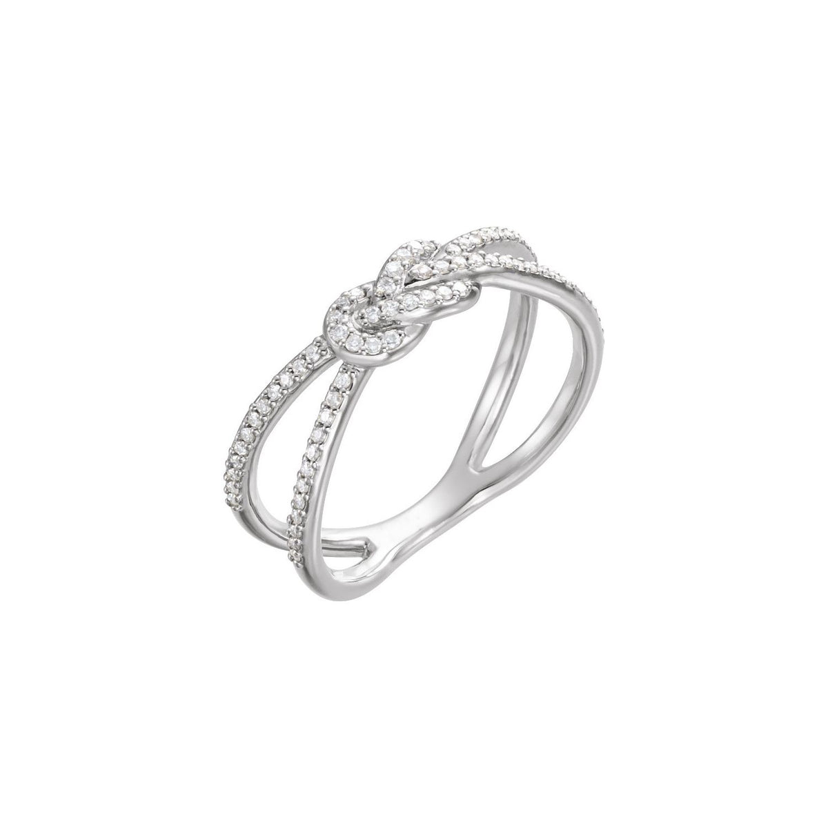 Round Love-Knot Natural Diamond Ring in 14K White Gold