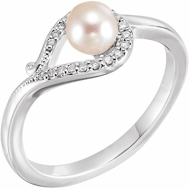 cultured pearl & diamond bypass ring in 14k white gold