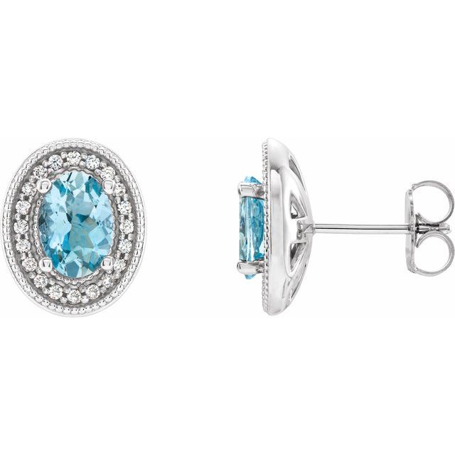 march aquamarine oval diamond halo earrings in 14k white gold