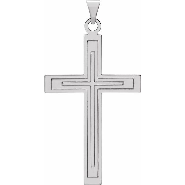 grooved cross pendant in 14k white gold