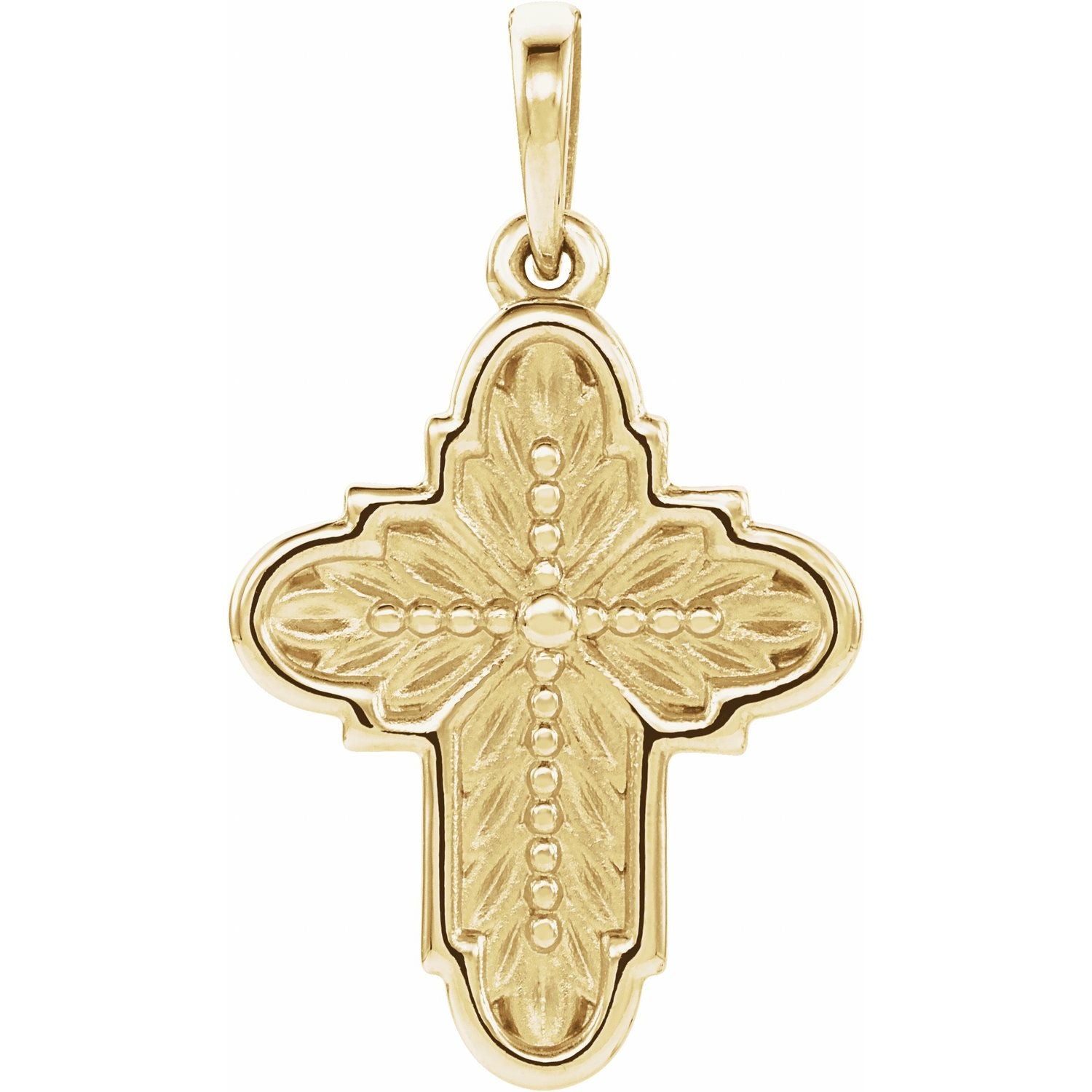 Ornate Leaf Cross Pendant in 14K Yellow Gold