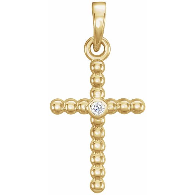 diamond beaded cross pendant in 14k yellow gold