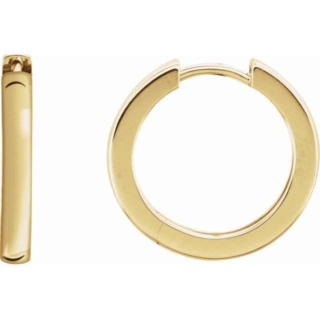 bold hinged gold hoop earrings in 14k yellow gold, 18 mm