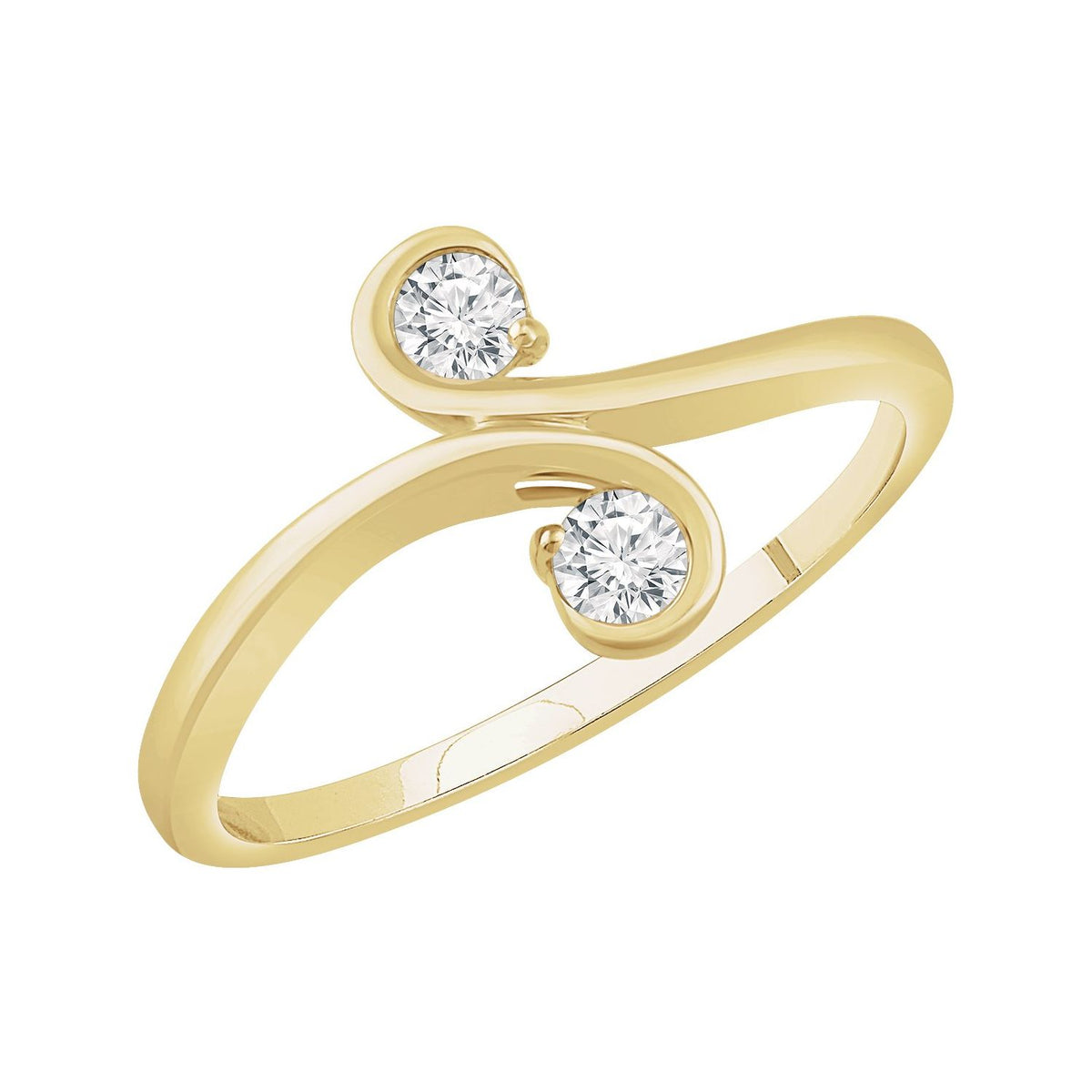Round Two-Stone Natural Diamond Ring in 14K Yellow Gold