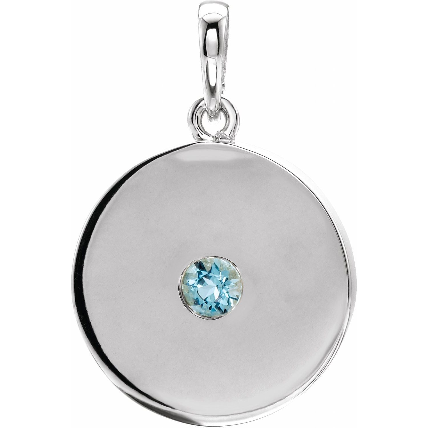 Aquamarine Disc Pendant Necklace in 14K White Gold