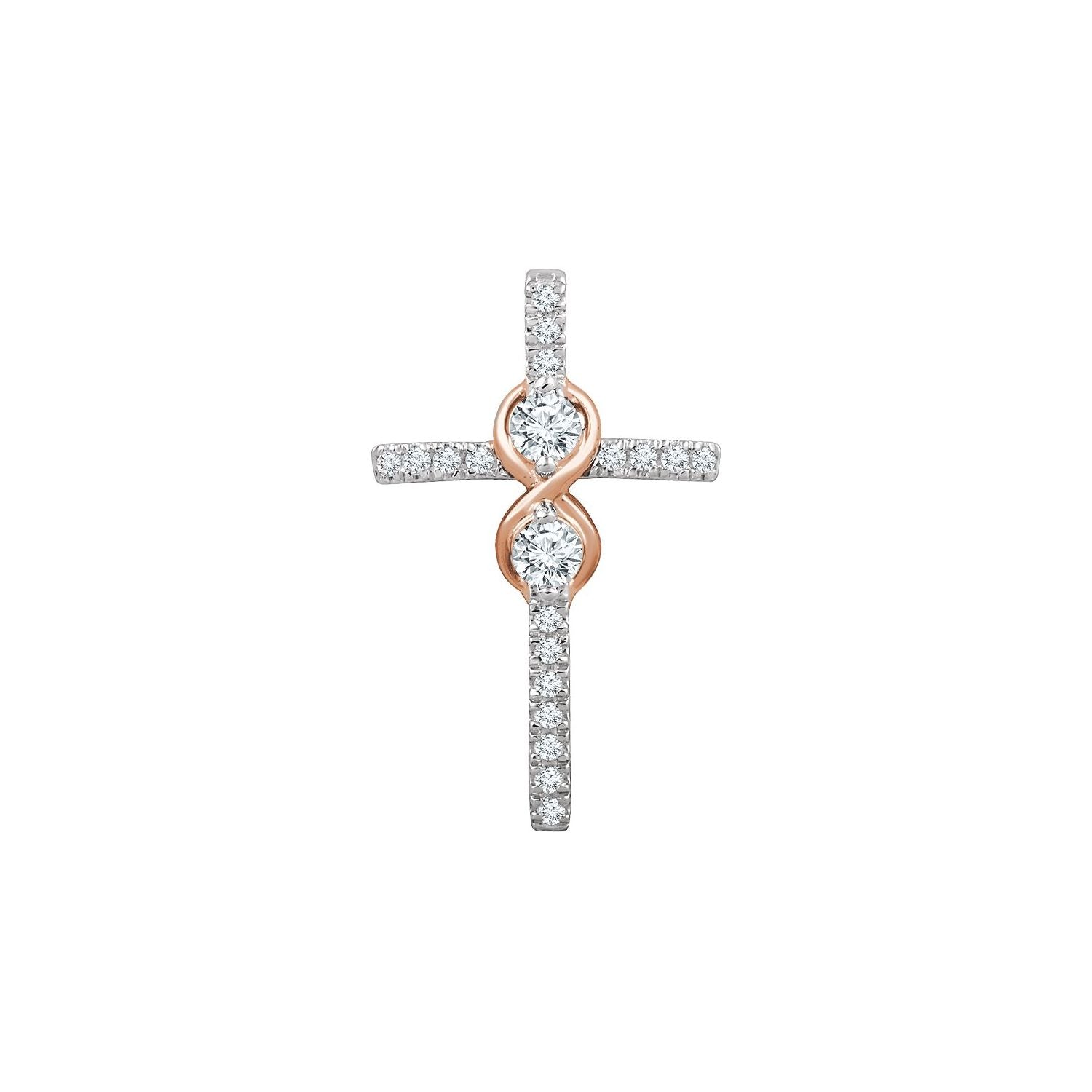 Two-Tone Diamond Cross Pendant in 14K White/Rose Gold