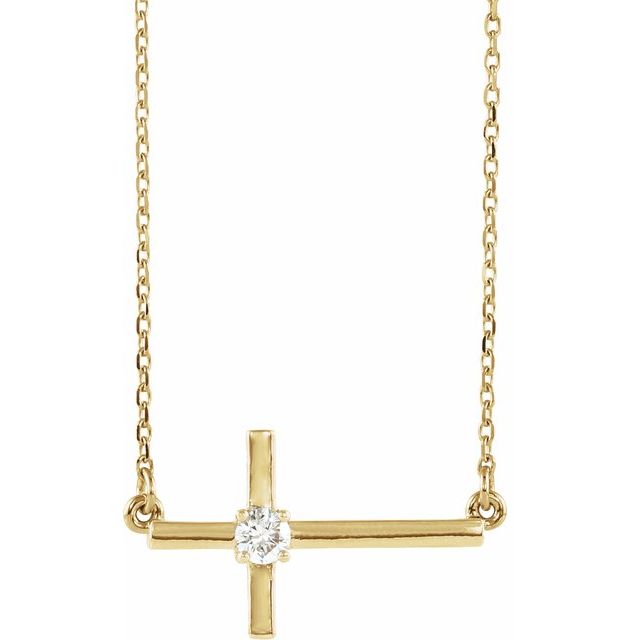 sideways diamond cross necklace in 14k yellow gold