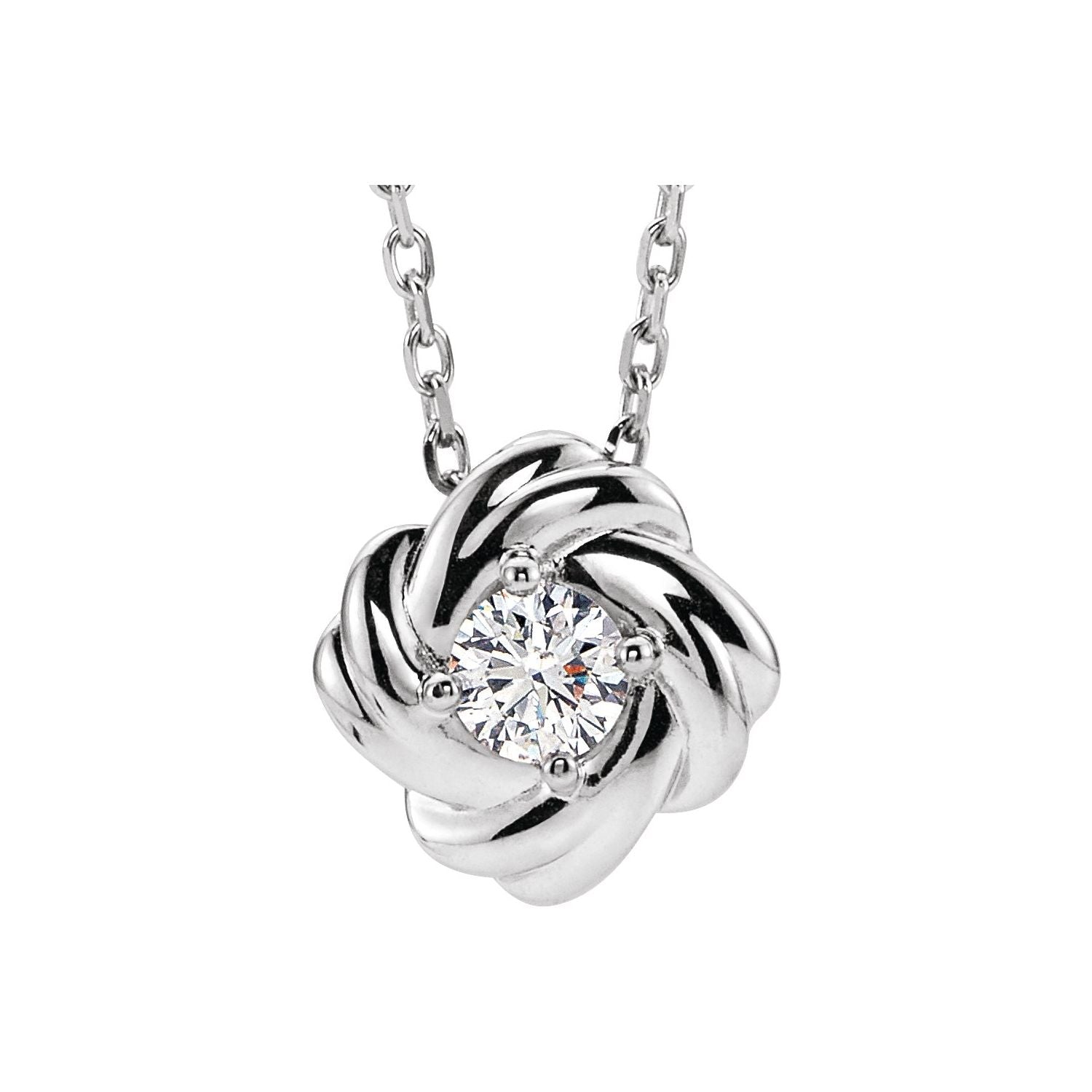 14K White Gold 1/6 ct natural diamond love knot pendant necklace