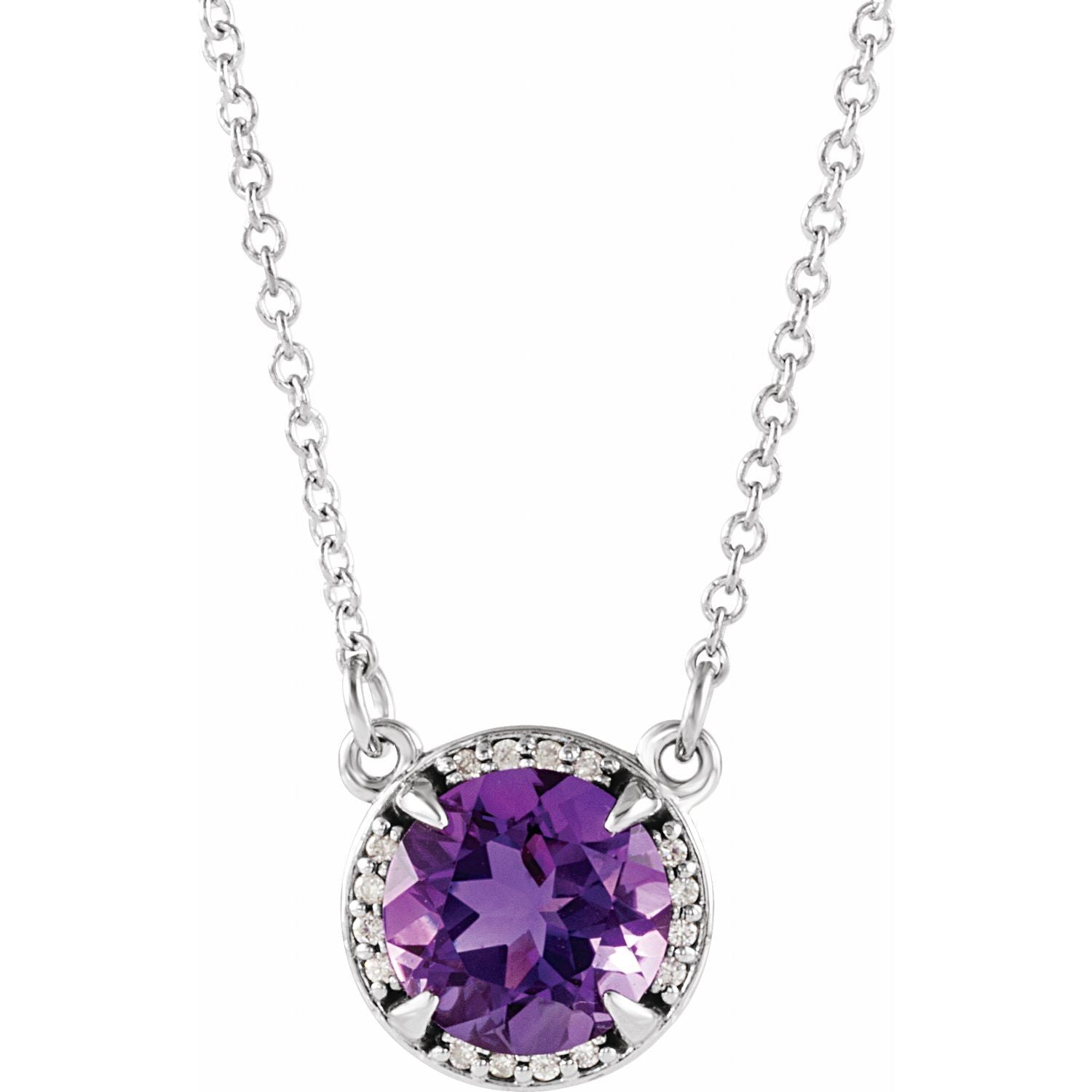 Amethyst & Diamond Necklace 10mm 16" (0.07 ctw) in 14K White Gold