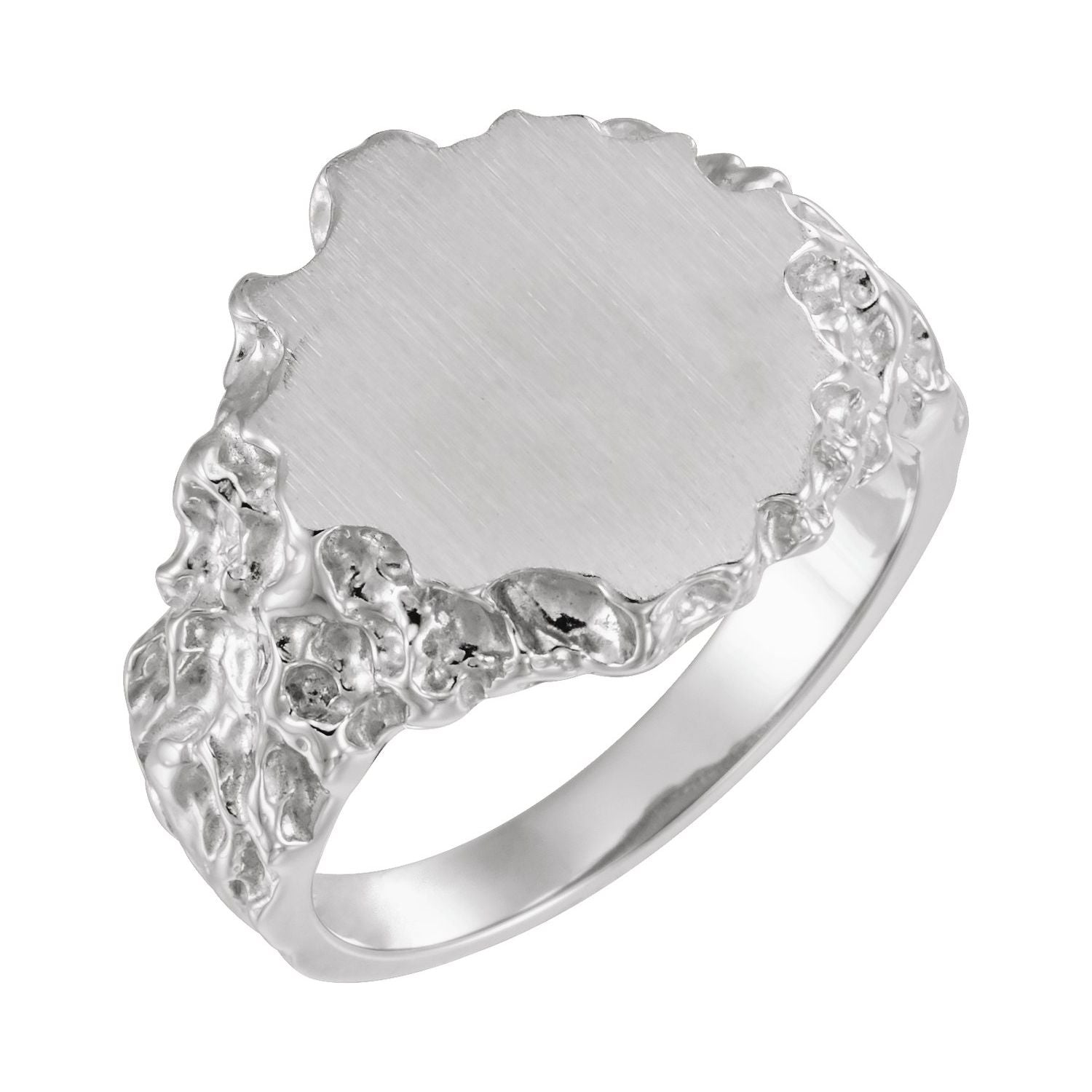 Men's Oval Nugget Signet Ring, 16 x 14 mm shown in 14K White Gold