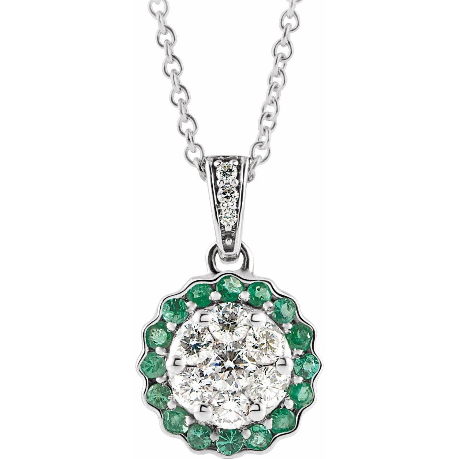 Round Emerald & Diamond Necklace 14k White Gold 16-18" (0.33 ctw) in 14K White Gold