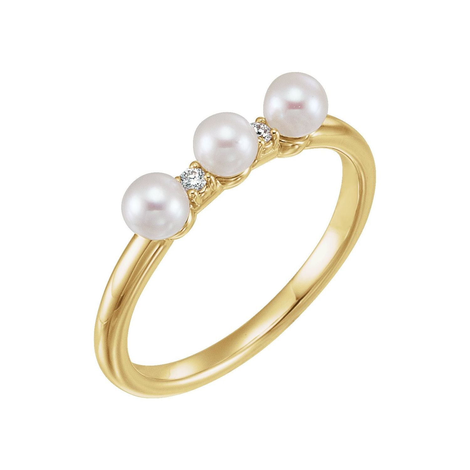 Cultured Pearl & Diamond Stackable Ring in 14K Yellow Gold