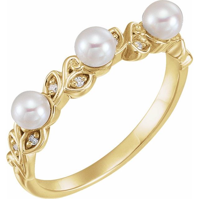 seed pearl & diamond ring in 14k yellow gold