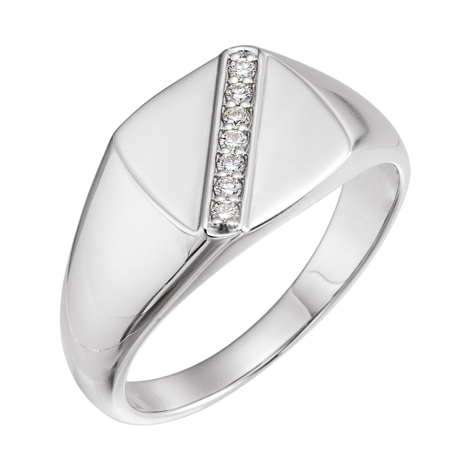 Men's Diamond Square Signet Ring, 1/10 ct tw Polished shown in 14K White Gold