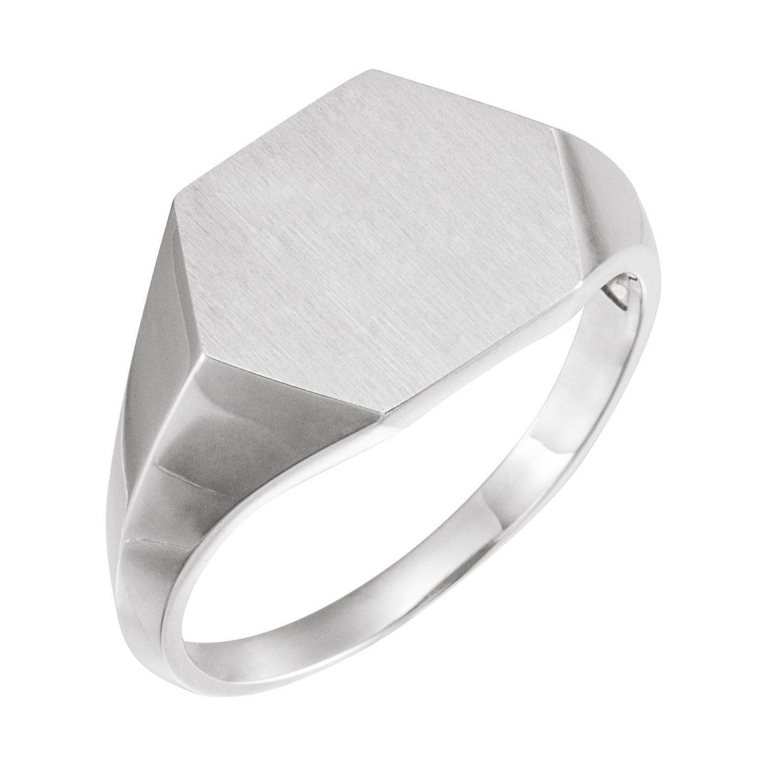 Men's Hexagon Signet Ring, 14 mm Brushed shown in 14K White Gold