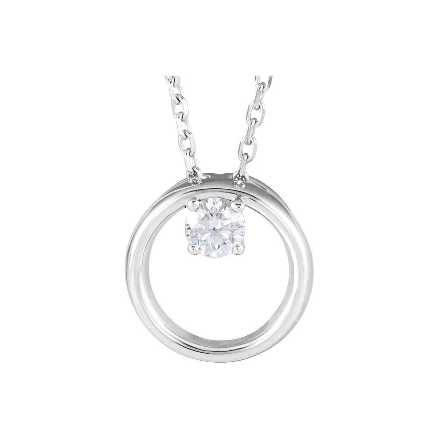 14K White Gold open circle diamond necklace — 1/10 ct natural diamonds on an included 16-18" chain