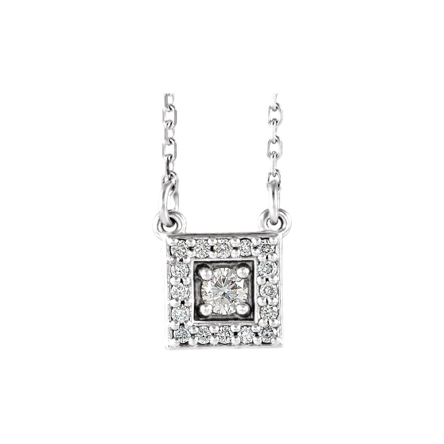 14K White Gold 1/8 ct natural diamond halo pendant necklace