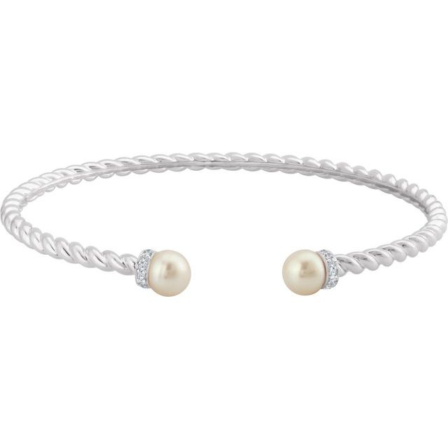 cultured pearl & diamond rope cuff bracelet in 14k white gold