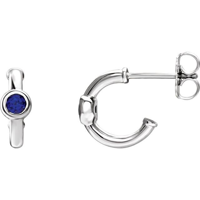 lab-grown blue sapphire huggie hoop earrings in 14k white gold