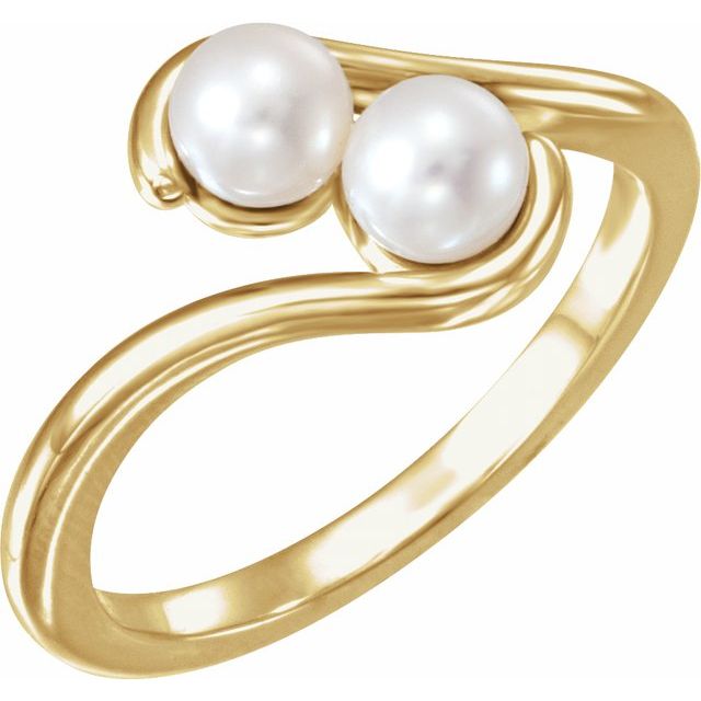 two-stone cultured pearl ring in 14k yellow gold