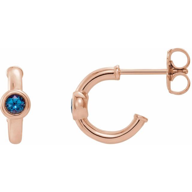 alexandrite huggie hoop earrings in 14k rose gold