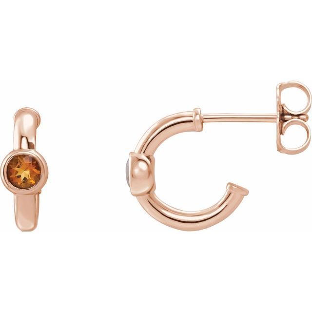 citrine huggie hoop earrings in 14k rose gold