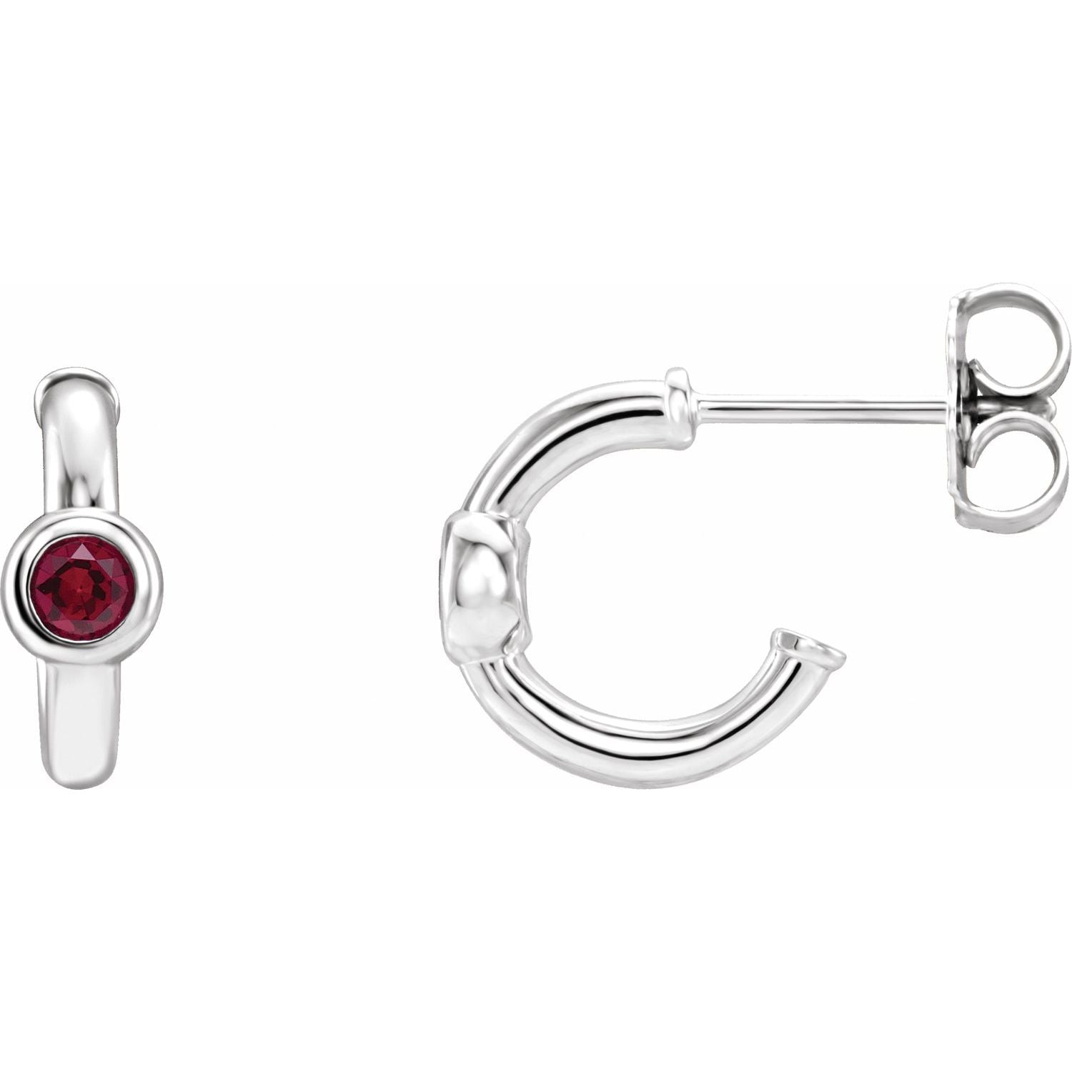14K White Gold ruby huggie earrings