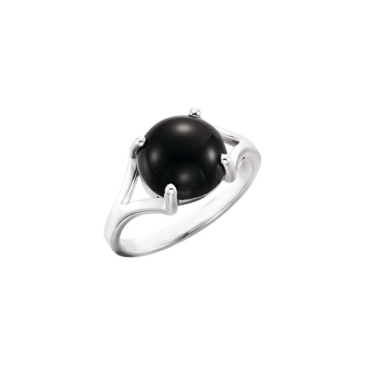 Black Onyx Cabochon Solitaire Ring in 14K White Gold - natural black onyx
