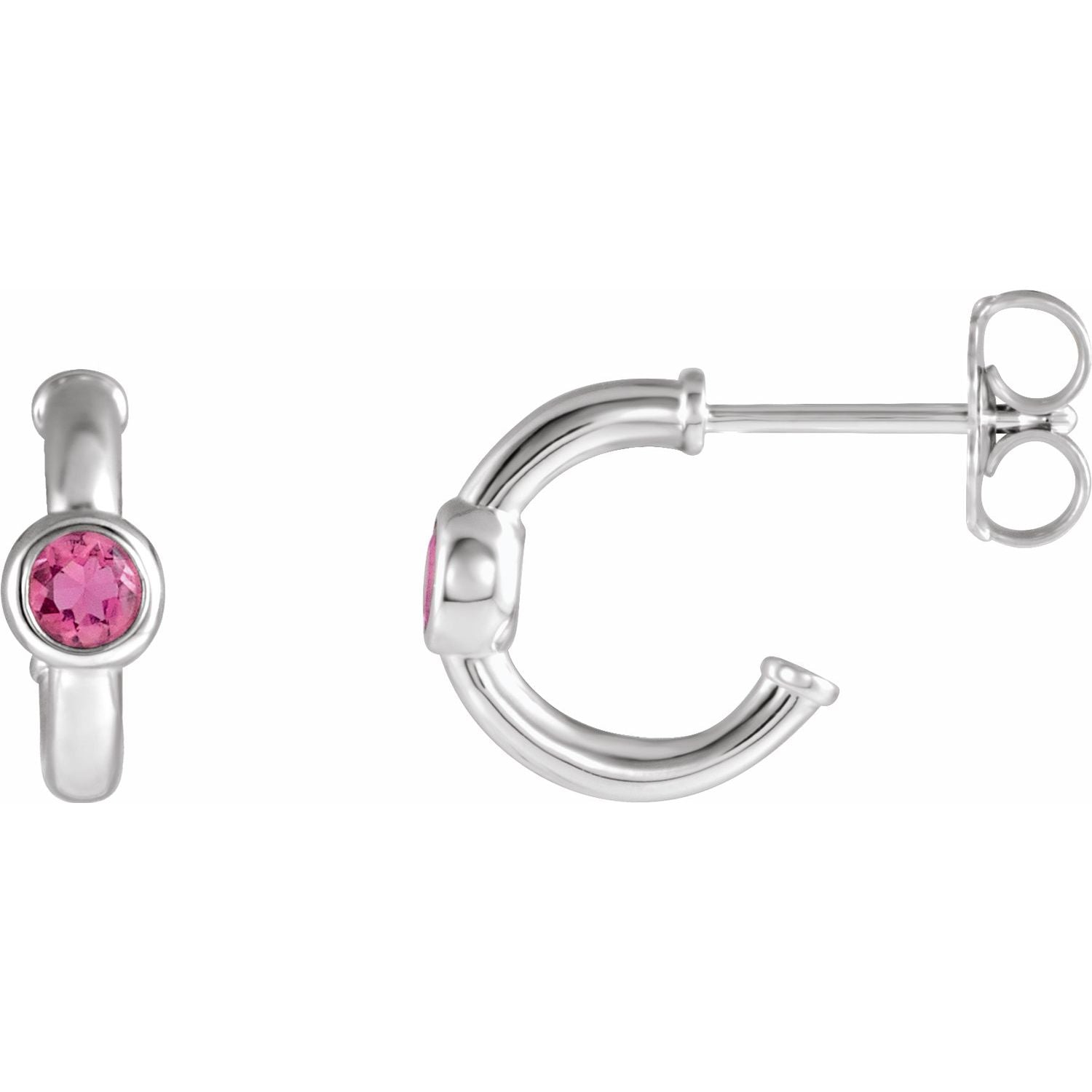 14K White Gold pink tourmaline huggie earrings