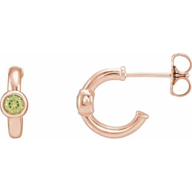 peridot huggie hoop earrings in 14k rose gold