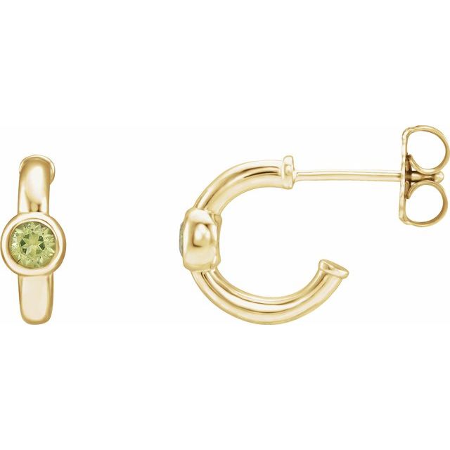 peridot huggie hoop earrings in 14k yellow gold