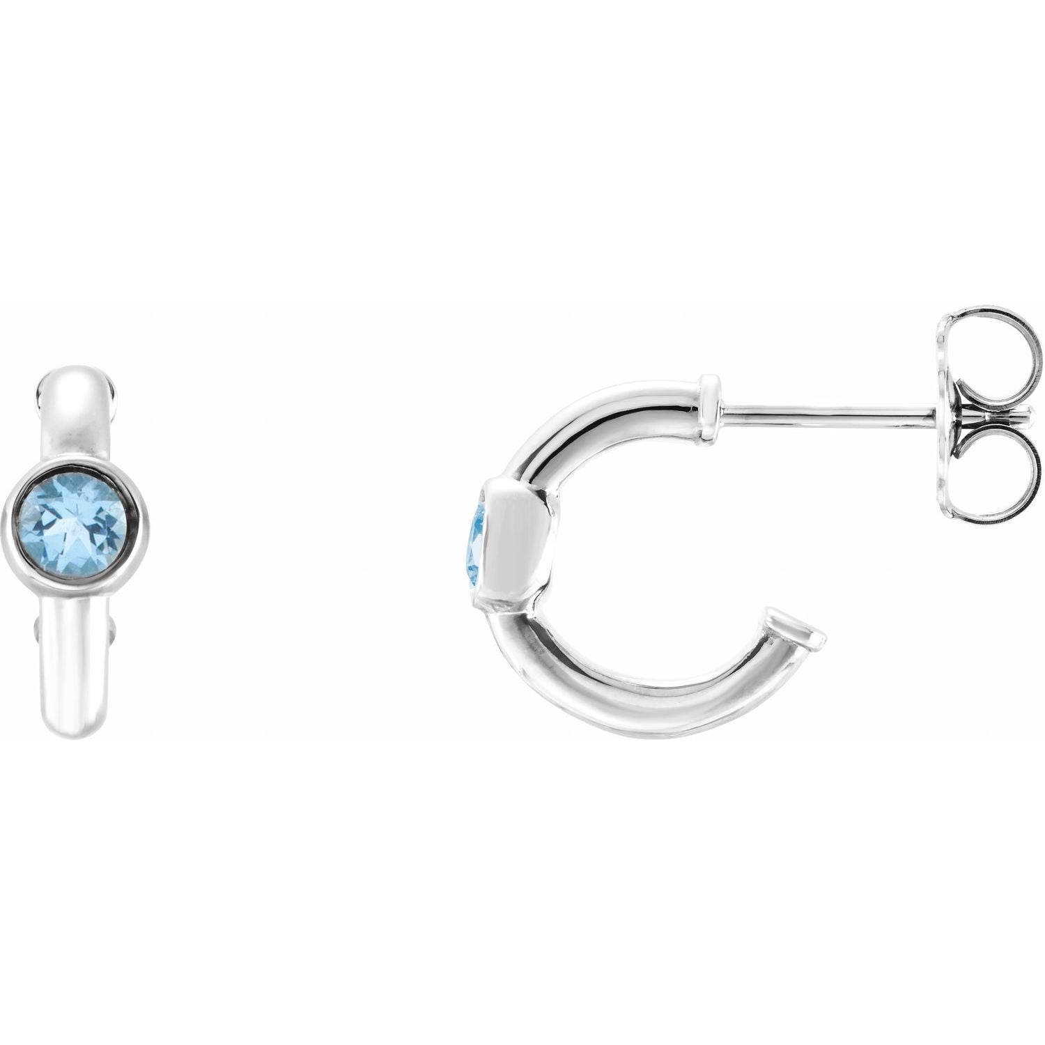 14K White Gold aquamarine huggie earrings
