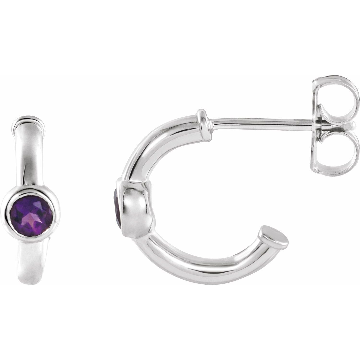 14K White Gold amethyst huggie earrings