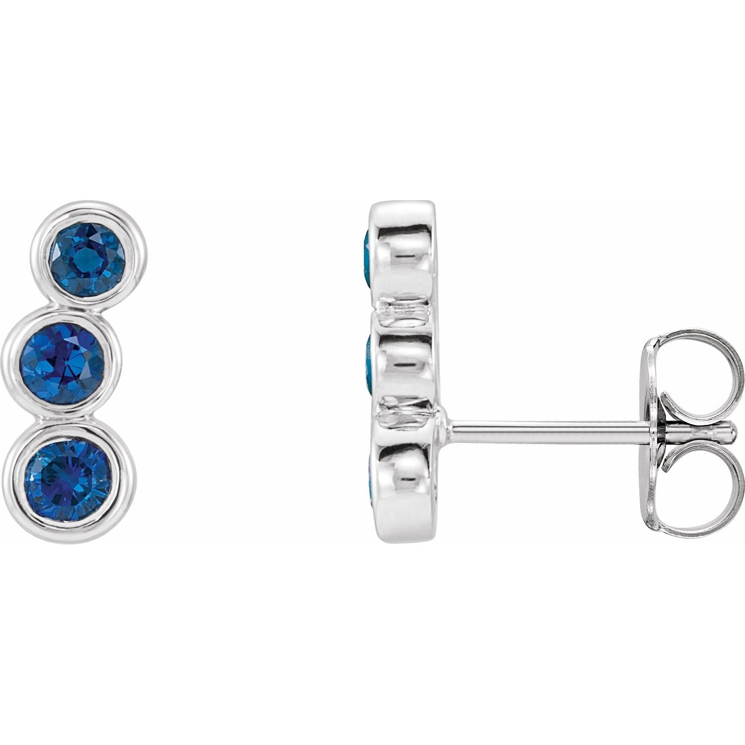 14K White Gold round natural blue sapphire earrings