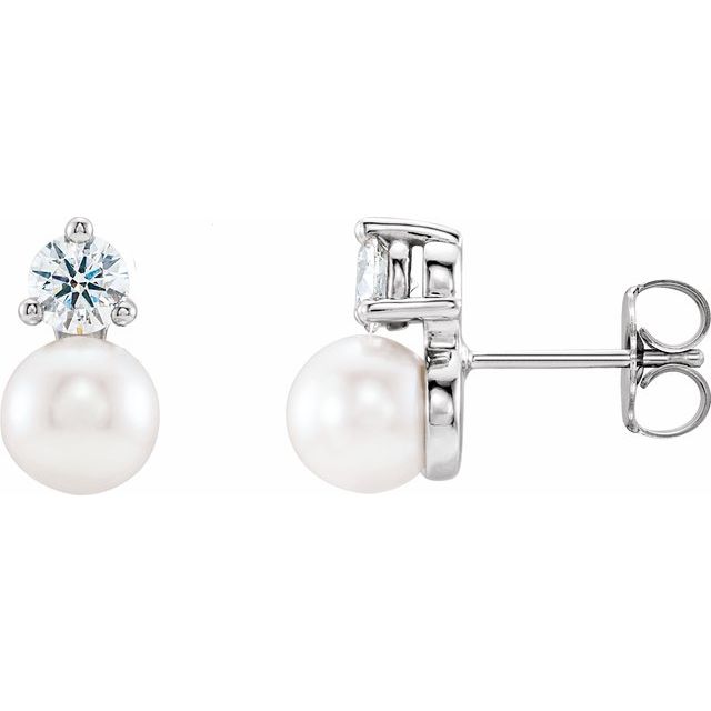 freshwater pearl & 1/2 ct diamond halo earrings in 14k white gold