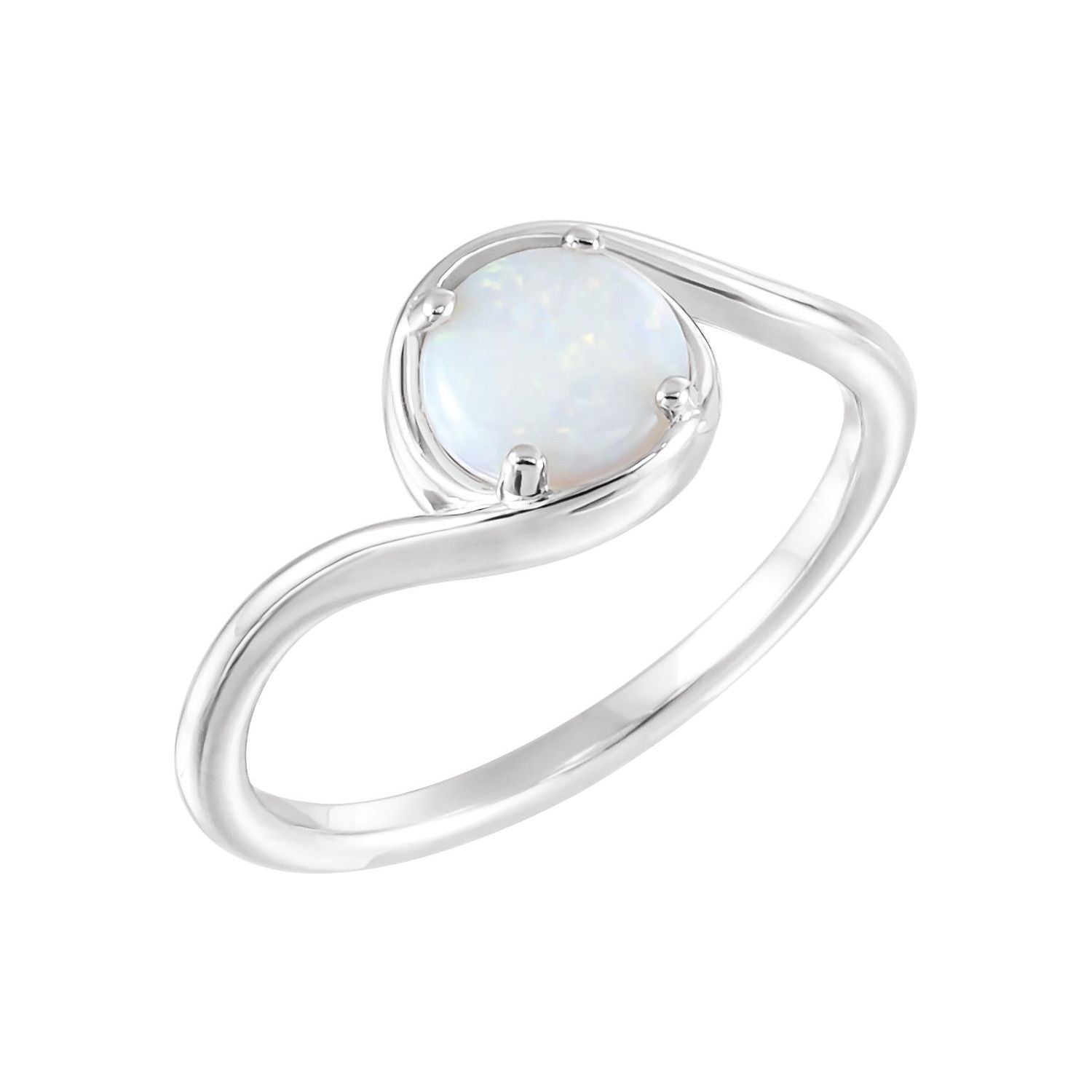 Opal Bypass Ring in 14K White Gold - natural opal