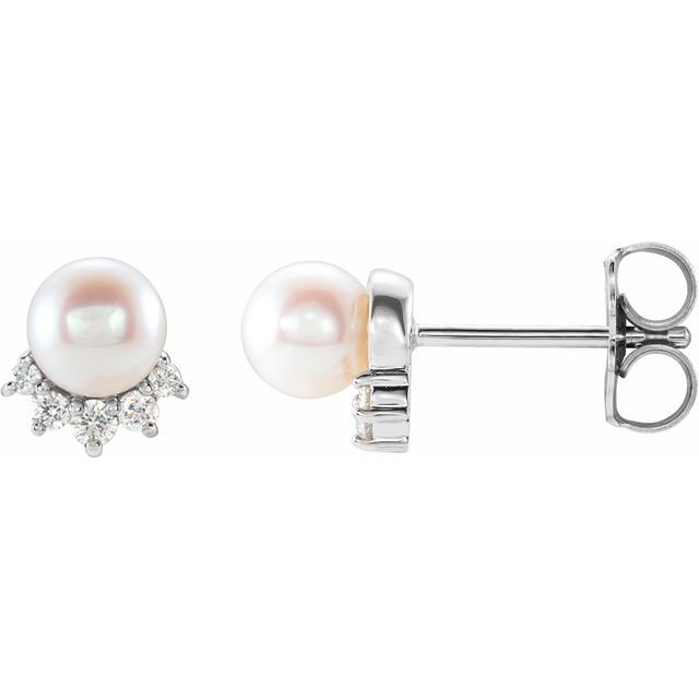 june freshwater pearl diamond drop earrings in 14k white gold