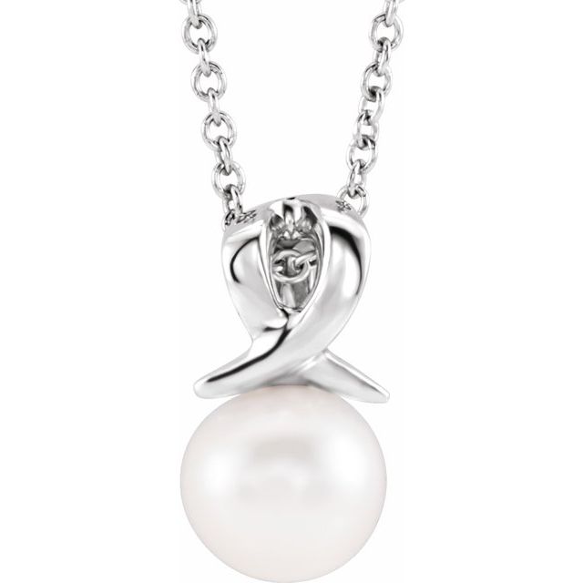 freshwater pearl bypass necklace in 14k white gold